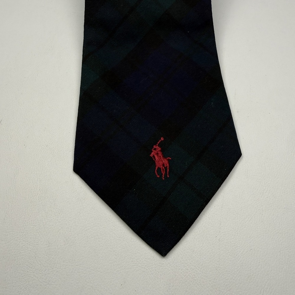 Polo By Ralph Lauren Tie Mens One Size Blue Tartan Plaid Silk Pony Logo